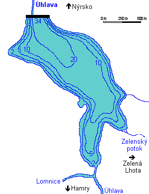 Plan des Stausees mit Schichtlinien